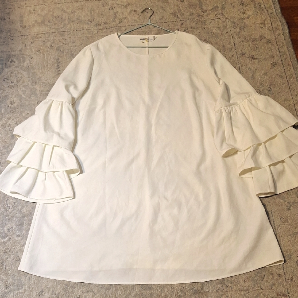 Chicwish Cream Layered Ruffle Sleeve Dress